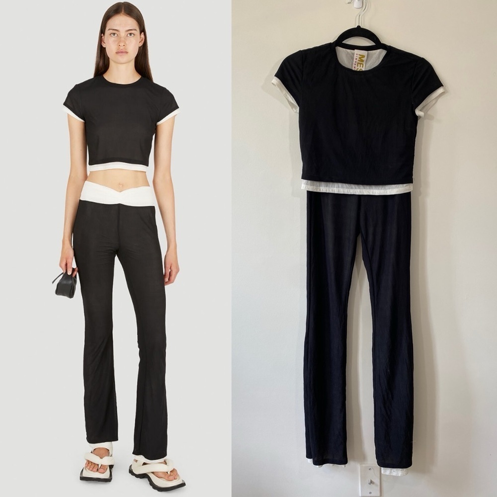 Simon Miller Mesh Set Gamma Crop Tee Galaxy Leggings Pants XS / S Black White